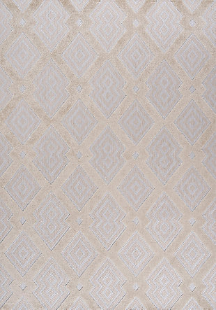 JONATHAN Y Duwun High-Low Pile Ogee Trellis Tone-on-Tone Outdoor 5' x 8' Area Rug, Beige/Gray, rollover