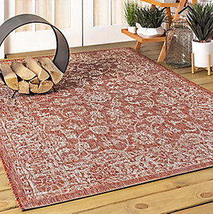 JONATHAN Y Tela Bohemian Textured Weave Floral Outdoor 5' x 8' Area Rug, Red/Taupe, large