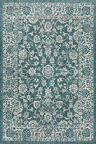JONATHAN Y Tela Bohemian Textured Weave Floral Outdoor 9' x 12' Area Rug, Teal/Gray, rollover
