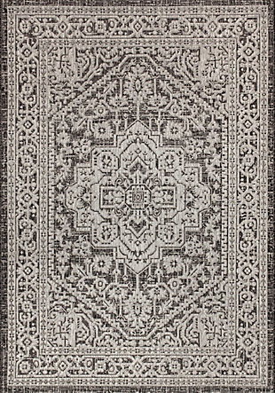 JONATHAN Y Sinjuri Medallion Textured Weave Outdoor 9' x 12' Area Rug, Gray/Black, rollover