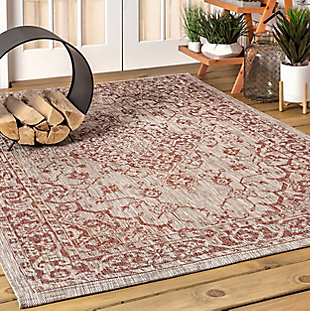 JONATHAN Y Rozetta Boho Medallion Textured Weave Outdoor 9' x 12' Area Rug, Red/Taupe, large