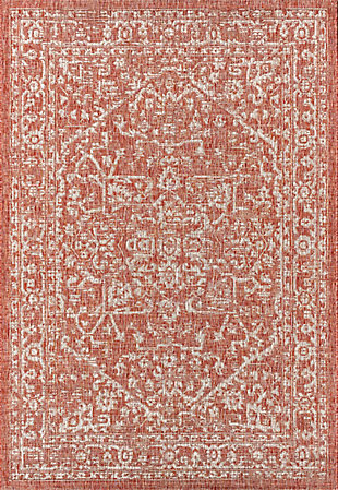 JONATHAN Y Malta Bohemian Medallion Textured Weave Outdoor 9' x 12' Area Rug, Red/Taupe, rollover