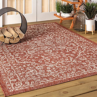 JONATHAN Y Malta Bohemian Medallion Textured Weave Outdoor 9' x 12' Area Rug, Red/Taupe, large