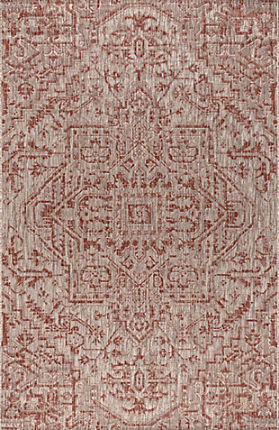 JONATHAN Y Estrella Bohemian Medallion Textured Weave Outdoor 3' x 5' Area Rug, Red/Taupe, rollover