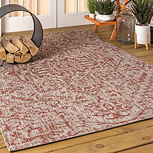 JONATHAN Y Estrella Bohemian Medallion Textured Weave Outdoor 3' x 5' Area Rug, Red/Taupe, large