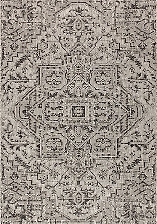 JONATHAN Y Estrella Bohemian Medallion Textured Weave Outdoor 4' x 6' Area Rug, Black/Gray, rollover