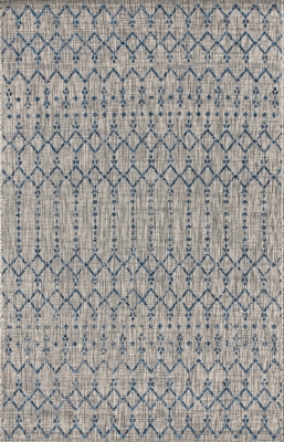 JONATHAN Y Ourika Moroccan Geometric Textured Weave Outdoor 3' x 5' Area Rug, Light Gray/Navy, rollover