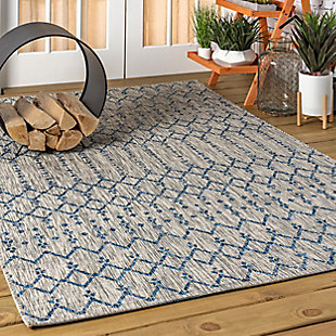 JONATHAN Y Ourika Moroccan Geometric Textured Weave Outdoor 3' x 5' Area Rug, Light Gray/Navy, large