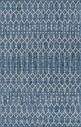 JONATHAN Y Ourika Moroccan Geometric Textured Weave Outdoor 9' x 12' Area Rug, Navy/Light Gray, large