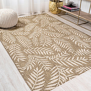 JONATHAN Y Nevis Palm Frond Outdoor 4' x 6' Area Rug, Brown/Beige, large