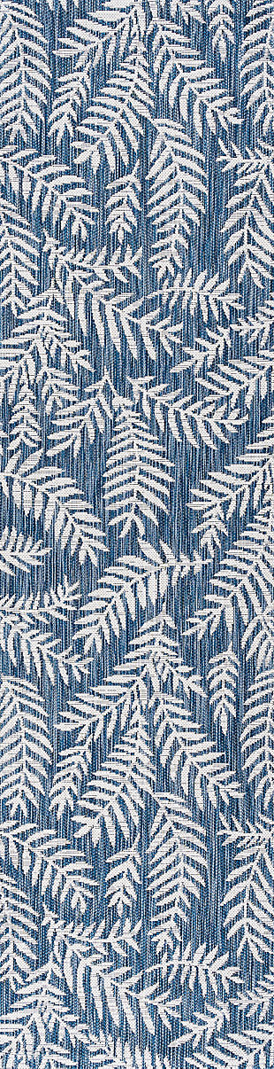 JONATHAN Y Nevis Palm Frond Outdoor 2' x 10' Runner Rug, Navy/Ivory, rollover