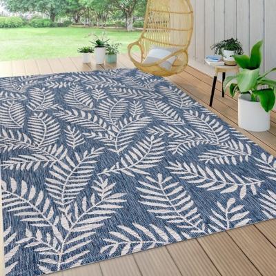 JONATHAN Y Nevis Palm Frond Outdoor 9' x 12' Area Rug, Navy/Ivory, rollover