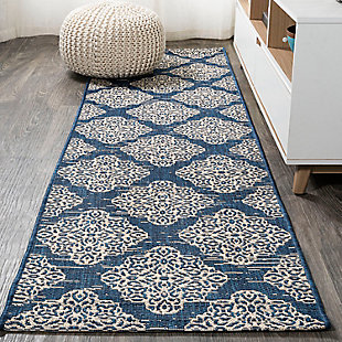 JONATHAN Y Tuscany Ornate Medallions Outdoor 2' x 10' Runner Rug, Navy/Beige, large