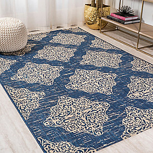 JONATHAN Y Tuscany Ornate Medallions Outdoor 5' x 8' Area Rug, Navy/Beige, large