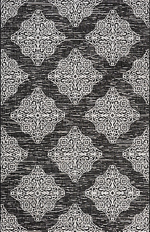 JONATHAN Y Tuscany Ornate Medallions Outdoor 5' x 8' Area Rug, Black/Ivory, rollover