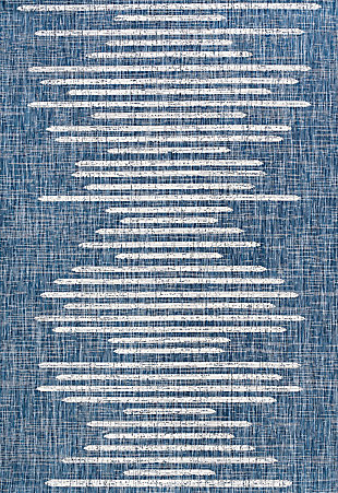 JONATHAN Y Zolak Berber Stripe Geometric Outdoor 3' x 5' Area Rug, Blue/Ivory, rollover