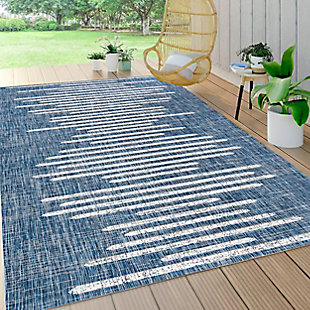 JONATHAN Y Zolak Berber Stripe Geometric Outdoor 3' x 5' Area Rug, Blue/Ivory, large
