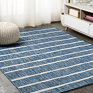 JONATHAN Y Colonia Berber Stripe Outdoor 5' x 8' Area Rug, Blue/Ivory, large