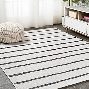 JONATHAN Y Colonia Berber Stripe Outdoor 8' x 10' Area Rug, Ivory/Black, large