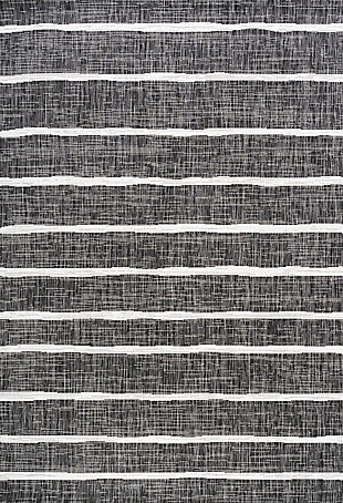 JONATHAN Y Colonia Berber Stripe Outdoor 3' x 5' Area Rug, Black/Ivory, rollover