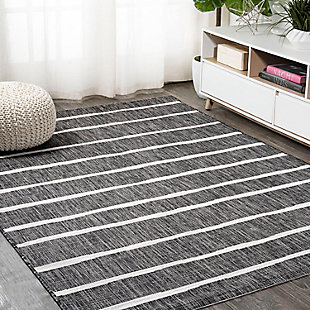 JONATHAN Y Colonia Berber Stripe Outdoor 3' x 5' Area Rug, Black/Ivory, large