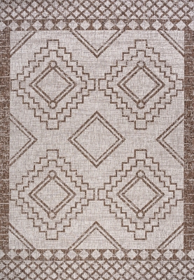 JONATHAN Y Marokko Diamond Tribal Medallion Outdoor 5' x 8' Area Rug, Beige/Brown