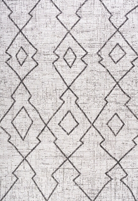 JONATHAN Y Carwa Tribal Diamond Trellis Outdoor 4' x 6' Area Rug, Ivory/Black, large