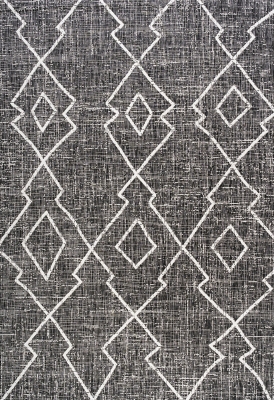 JONATHAN Y Carwa Tribal Diamond Trellis Outdoor 8' x 10' Area Rug, Black/Ivory