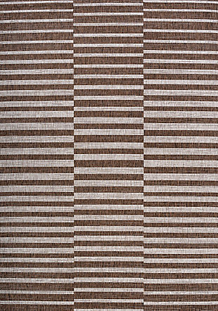 JONATHAN Y Sukie Modern Offset Stripe Outdoor 4' x 6' Area Rug, Brown/Beige, rollover