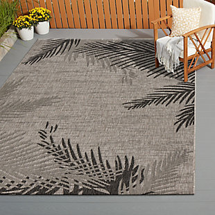 LR Home Palm Leaves 5' x 7' Outdoor Area Rug, Black, rollover