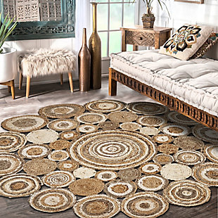 LR Home Intricate 4' Round Natural Jute Accent Rug, Natural, rollover