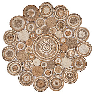 LR Home Intricate 4' Round Natural Jute Accent Rug, Natural, large
