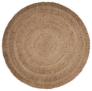 LR Home Braided 6' Round Natural Jute Area Rug, Gray, large
