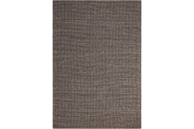 In deep charcoal and pearl tones this hand woven natural Calvin Klein Lowland wool area rug merges understated color with striking design and a stunning surface texture to offer a modern, minimalist layer of laidback luxury to any interior.43% Wool, 29% Cotton, 14% Polyester, 7% Rayon, 7% Nylon | Imported | Handcrafted | Flat weave | Handmade | Tufted | Moderate shedding | Recommended for areas with heavy foot traffic | Rectangle | Indoor only