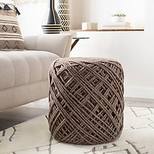 World Needle Xylander Rustic 16"H x 16"W x 16"D Pouf, Gray, rollover