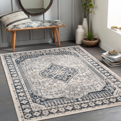 Surya Surya Lavadora Washable Multi Pattern Rug, Navy/Light Gray, rollover