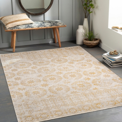 Surya Surya Lavadora Washable Floral Rug, Beige/White, rollover