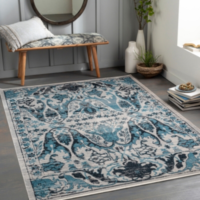 Surya Surya Lavadora Washable Abstract Muted Rug, Aqua, rollover