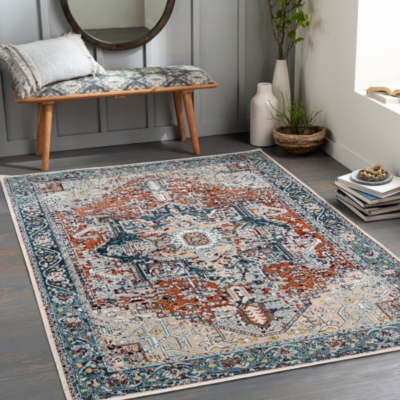 Surya Surya Lavadora Washable Traditional Bold Rug, Rust/Denim, rollover