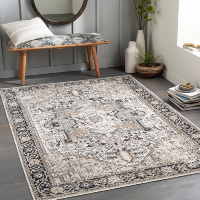 Surya Lavadora Vintage Medallion Machine Washable Area Rug, 7'10" x 10', Taupe, Gray, large