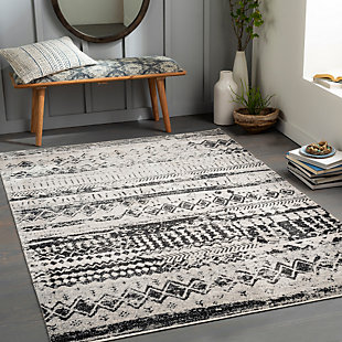 Surya Lavadora Washable Global Abstract Rug, White/Gray, rollover