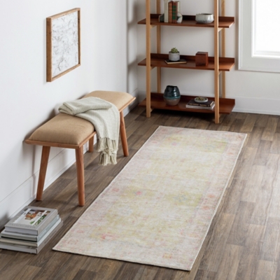 Surya Kemer Vintage Oriental Machine Washable Runner Area Rug, 2'7" x 7'3", Green, Green, rollover