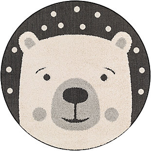 World Needle Kaia Kids Polar Bear Indoor/Outdoor Round Rug, Black/Cream, large