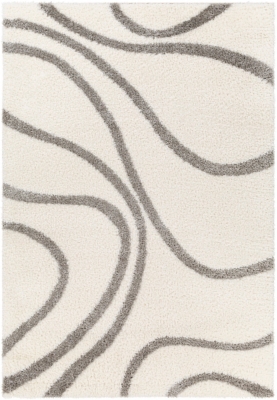 Surya Cloudy Shag 6'7" x 9' Swirl Area Rug, Cream/Gray, large