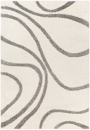 Surya Cloudy Shag 6'7" x 9' Swirl Area Rug, Cream/Gray, large