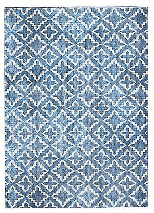 Linon Motif Printed Faux Rabbit Linear 8' X 10' Area Rug, Blue, large