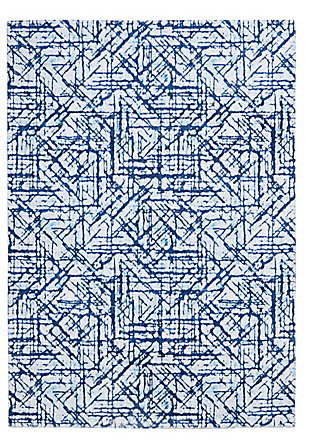 Linon Motif Printed Faux Rabbit Ingrain 8' X 10' Area Rug, Blue, large