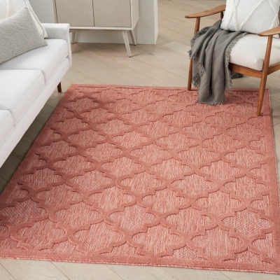 Nourison Nourison Easy Care 5' x 7' Coral/Orange Modern Indoor/Outdoor Rug, Coral/Orange, large