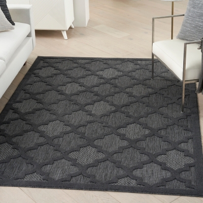 Nourison Easy Care 6' x 9' Charcoal/Black Modern Indoor/Outdoor Rug