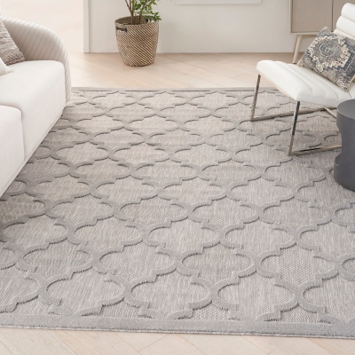 Nourison Nourison Easy Care 7' x 10' Silver Grey Modern Indoor/Outdoor Rug, Silver Gray, large